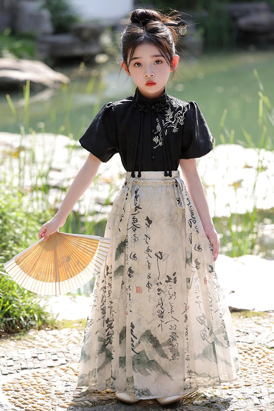 Elegant A Line Mandarin Collar Puff Sleeve Closed Back Maxi Cultural Dress