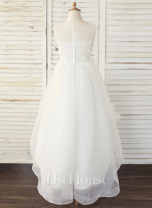 Elegant A Line Illusion Neck Sleeveless Zip Back High Low Flower Girl Dress