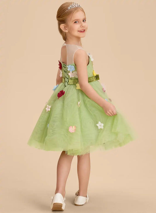 Whimsical A Line Round Neck Sleeveless Bow Back Knee Length Flower Girl Dress
