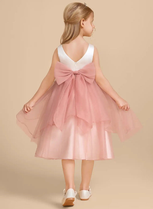 Elegant A?Line Round Neck Sleeveless V?Back Midi Flower Girl Dress