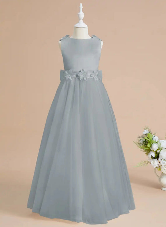 Elegant A-Line Bateau Sleeveless Deep V Back Floor-Length Communion Dress