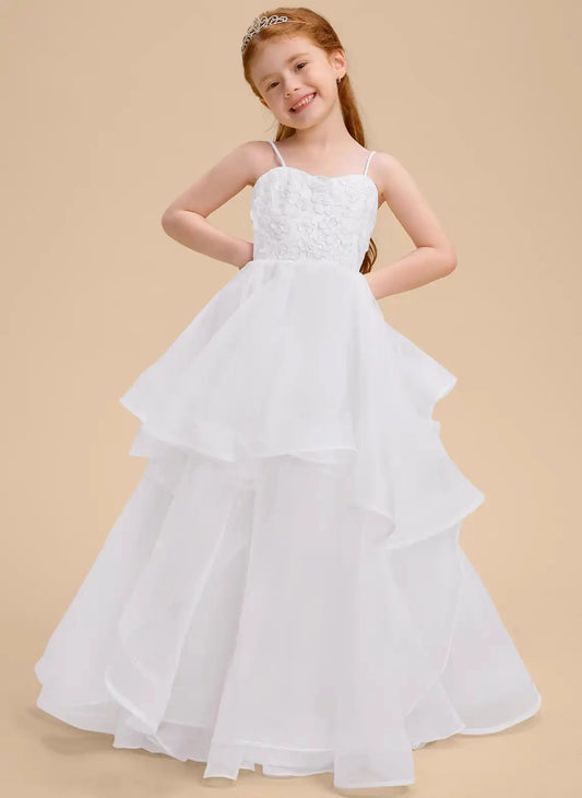 Elegant A?Line Spaghetti Straps Sleeveless Zipper?Back Floor?Length Flower Girl Dress