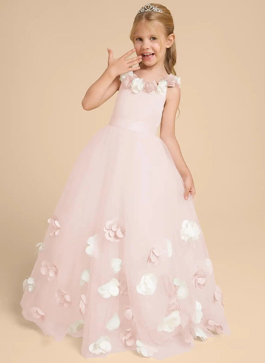 Romantic A?Line Scoop Sleeveless Zipper?Back Floor?Length Flower Girl Dress