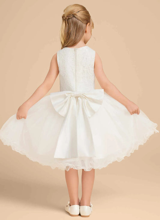 Elegant A-Line Round Neck Sleeveless Bow Back Knee Length First Communion Dress