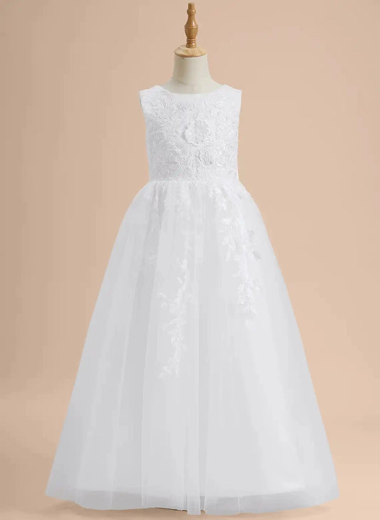 Elegant A-line Bateau Sleeveless V-Back Floor-Length First Communion Dress