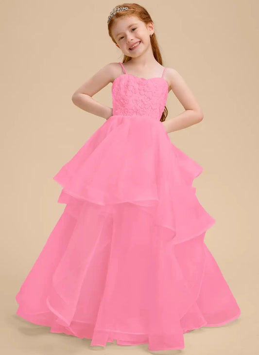 Elegant A?Line Spaghetti Straps Sleeveless Zipper?Back Floor?Length Flower Girl Dress