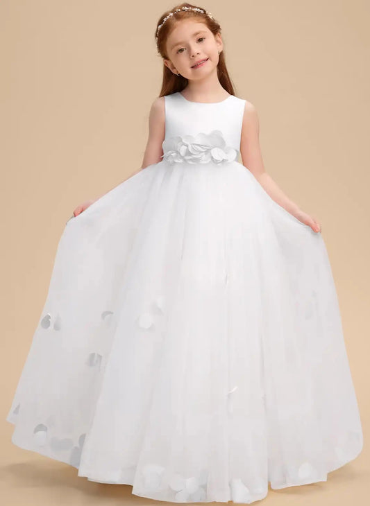 Elegant A?Line Round Neck Sleeveless Zipper?Back Floor?Length First Communion Dress