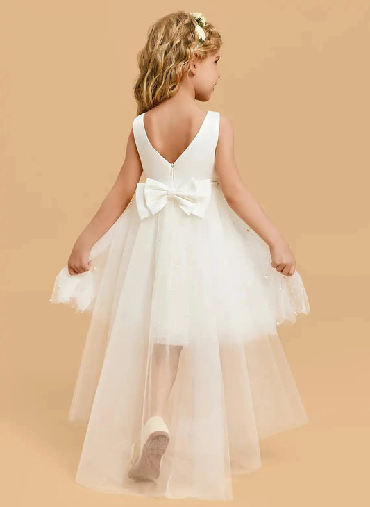 Elegant A?Line Round Neck Sleeveless V?Back Hi?Low First Communion Dress