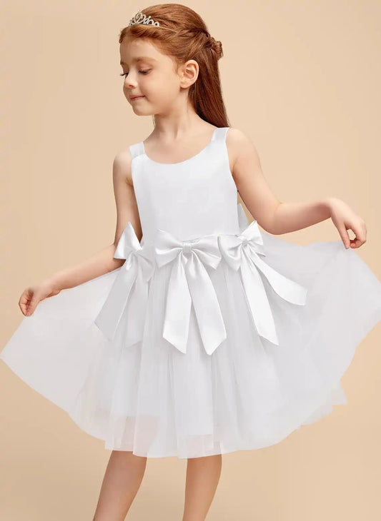 Elegant A Line Scoop Neck Sleeveless Bow Back Knee Length Flower Girl Dress