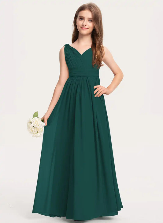 Elegant A Line V Neck Sleeveless V Back Floor Length Girls First Communion Dress