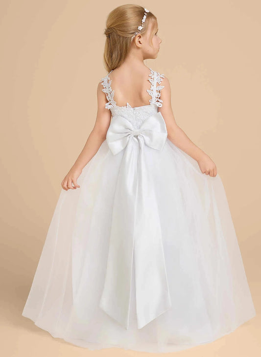 Elegant A-line V-neck Sleeveless U-back Floor-length First Communion Dress