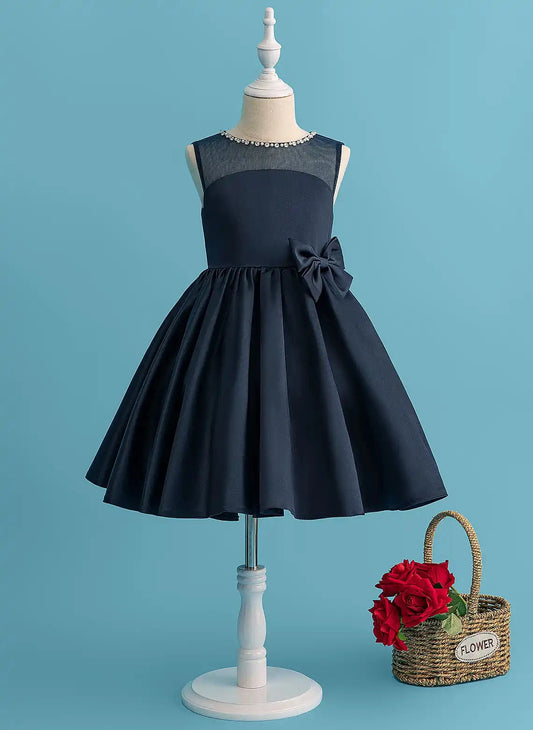 Elegant A Line Jewel Neck Sleeveless Bow Back Knee Length Girls Dress