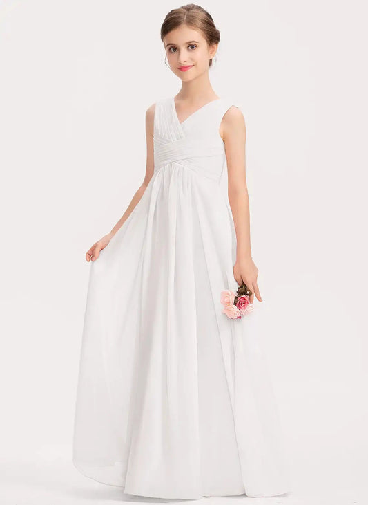 Elegant A?Line V?Neck Sleeveless V?Back Floor?Length First Communion Dresses