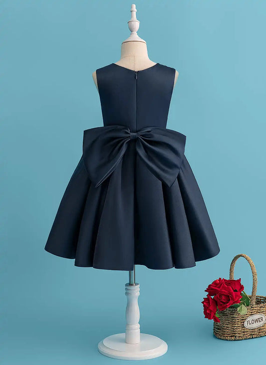 Elegant A Line Jewel Neck Sleeveless Bow Back Knee Length Girls Dress