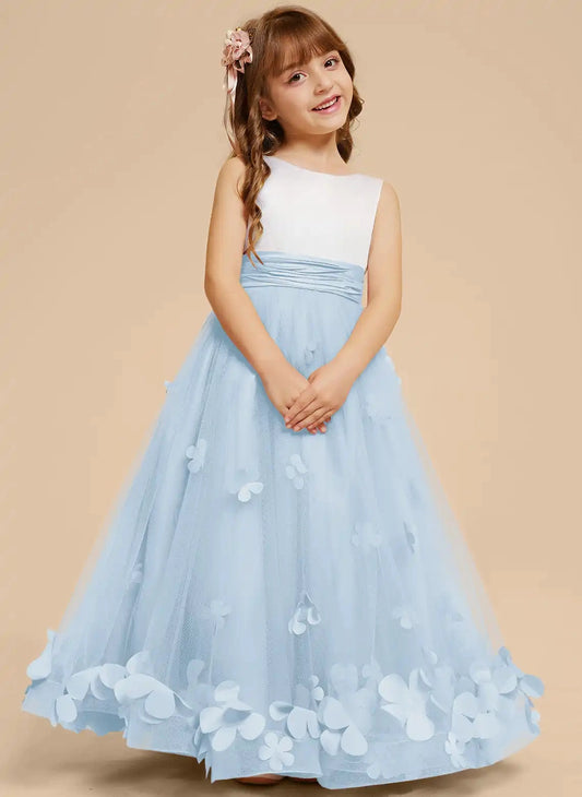 Elegant A-Line Boat Neck Sleeveless V Back Floor-Length Flower Girl Dress