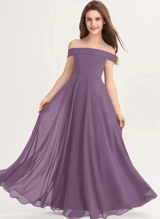 Elegant A-Line Off The Shoulder Sleeveless Zipper Back Maxi Flower Girl Dress