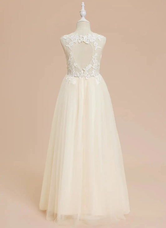 Elegant A Line V Neck Sleeveless Illusion Back Floor Length Wedding Dress