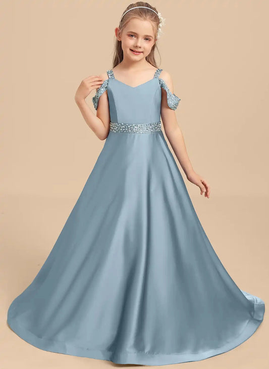 Elegant A Line V Neck Cold Shoulder V Back Floor Length Formal Dress