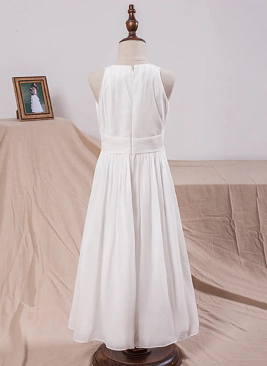 Elegant A?Line Halter Sleeveless Zipper?Back Midi First Communion Dress  >