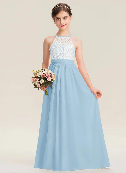 Elegant A-line Halter Sleeveless Keyhole Back Long Flower Girl Dress
