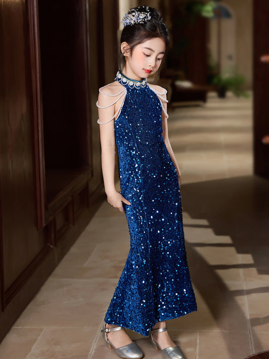 Glamorous Mermaid High Neck Sleeveless Closed Back Floor Length Pageant Dress