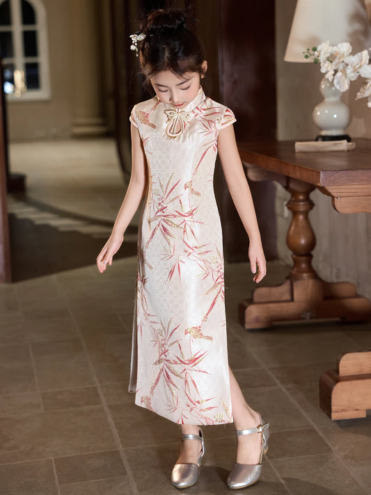 Elegant Straight Mandarin Collar Cap Sleeve Zip Back Ankle Length Qipao Dress