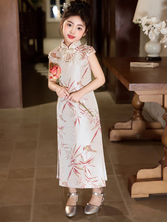 Elegant Straight Mandarin Collar Cap Sleeve Zip Back Ankle Length Qipao Dress