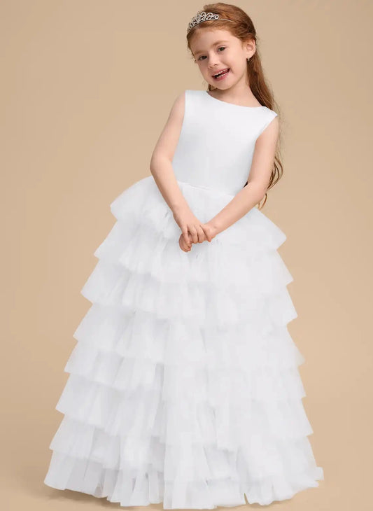 Elegant A?Line Bateau Sleeveless Deep V?Back Floor?Length First Communion Dress