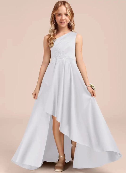 Elegant A-line One Shoulder Sleeveless Zipper Back High Low Junior Bridesmaid Dress