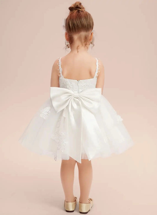 Elegant A?Line Spaghetti Strap Sleeveless Zipper?Back Knee Length First Communion Flower Girl Dress