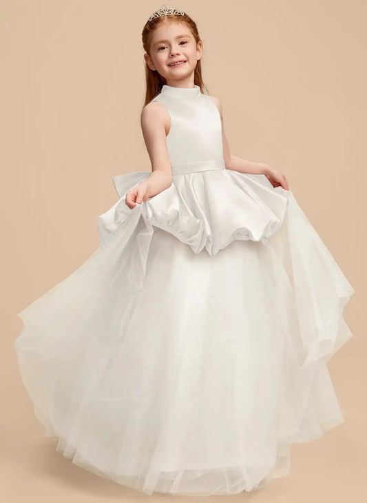 Elegant A?Line High Neck Sleeveless Bow?Back Floor?Length First Communion Dress