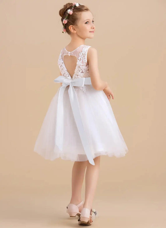 Elegant A?Line Round Neck Sleeveless Heart Cutout Knee?Length First Communion Dress