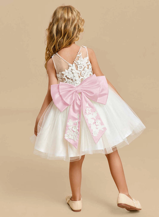 Elegant A-line Round Neck Sleeveless V Back Knee Length Flower Girl Dress