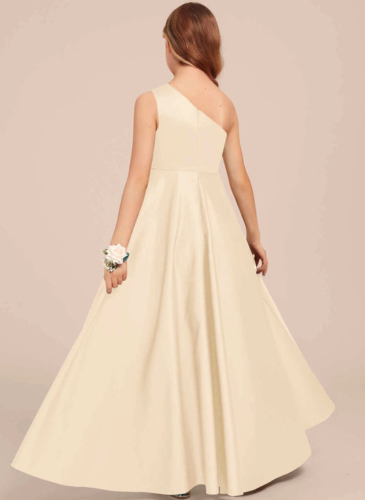 Elegant A-line One Shoulder Sleeveless Zipper Back High Low Junior Bridesmaid Dress