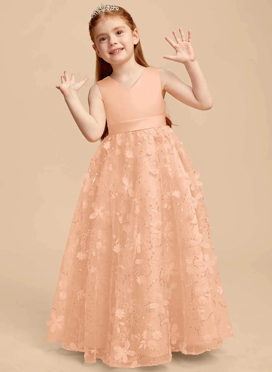 Elegant A Line V Neck Sleeveless Big Bow V Back Floor Length First Communion Dress