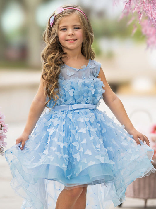 Dreamy A-Line Illusion Neck Sleeveless Bow Back High-Low Flower Girl Dresses