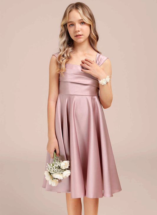 Luxury A-Line Convertible Square Neck Straps Zipper Back Knee-Length Flower Girl Dress