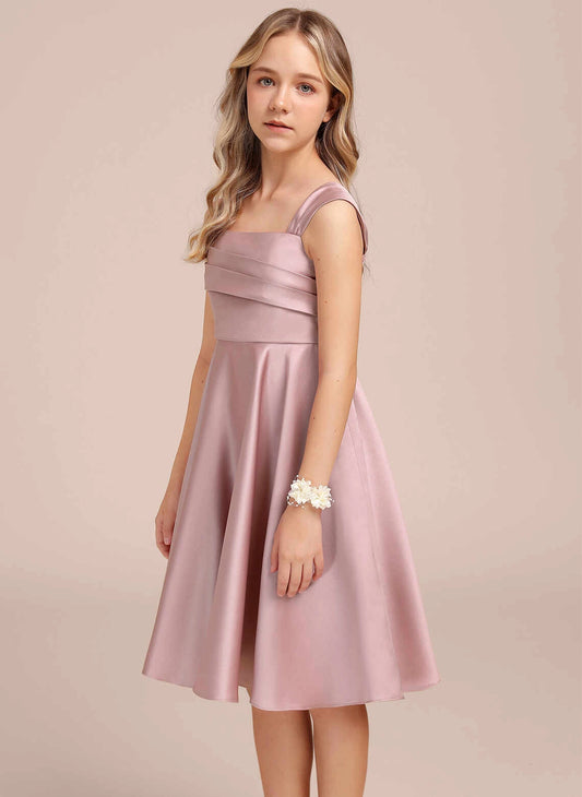Luxury A-Line Convertible Square Neck Straps Zipper Back Knee-Length Flower Girl Dress
