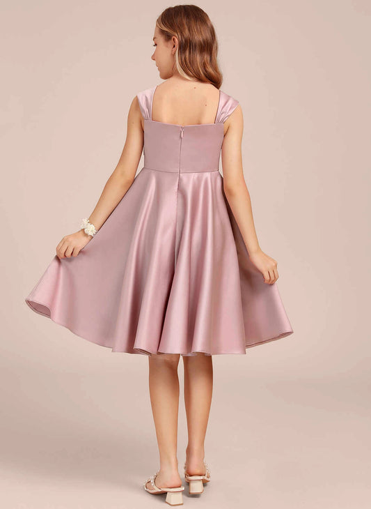 Luxury A-Line Convertible Square Neck Straps Zipper Back Knee-Length Flower Girl Dress