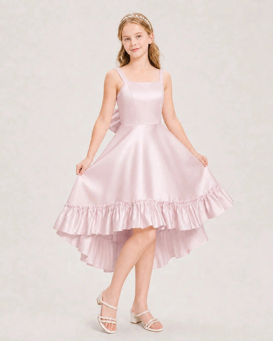 Elegant A Line Square Neck Sleeveless Bow Back High Low Wedding Dress