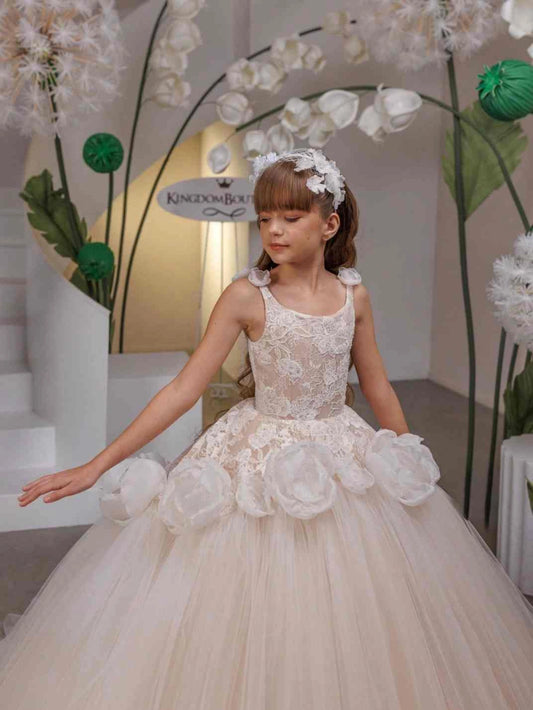 Champagne Ball Gown Scoop Neck Sleeveless V?Back Floor?Length First Communion Dress