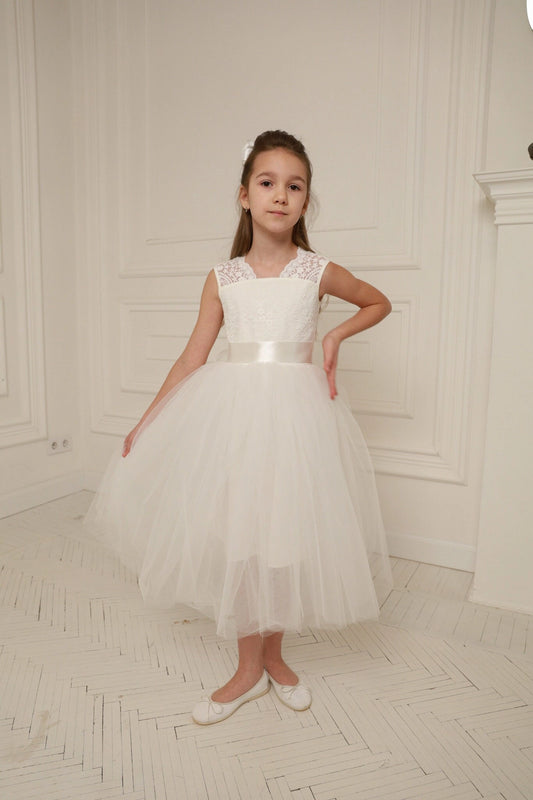Elegant A?Line V?Neck Sleeveless V?Back Midi First Communion Dress