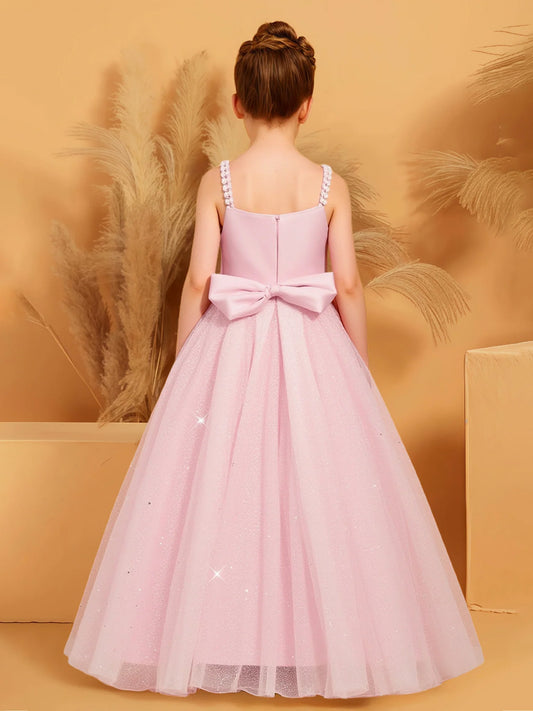 Sparkling A-Line Square-Neck Sleeveless Bow-Back Floor-Length Special Occasion Dresses for Girls