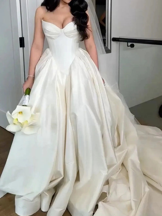 Elegant A-Line Sweetheart Sleeveless Corset Back Cathedral Train Wedding Dress