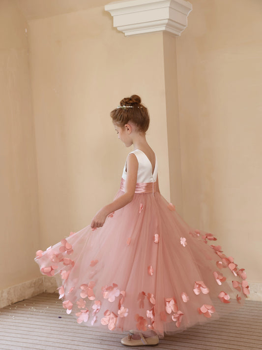 Romantic A?Line Round?Neck Sleeveless V?Back Zipper?Back Floor?Length Flower Girl dress