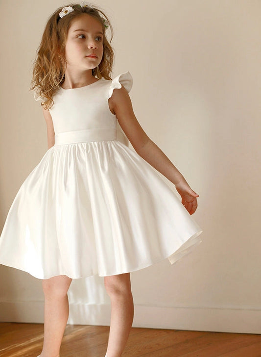 Sweet A?Line Round?Neck Flutter?Sleeve V?Back Knee?Length Flower Girl dress