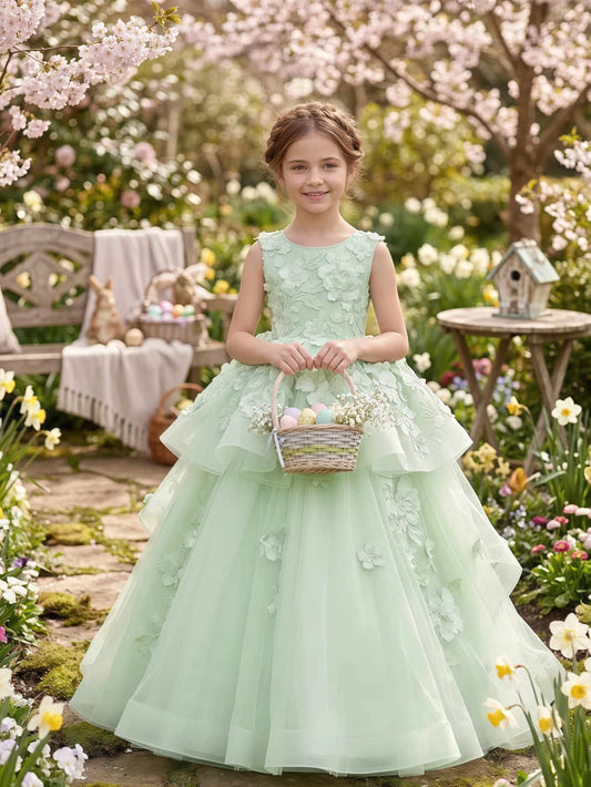 Elegant Ball?Gown Round Neck Sleeveless Bow?Back Floor?Length Flower Girl Dress