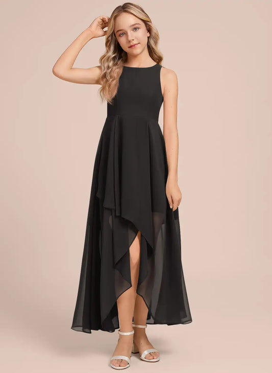 Elegant A-line One Shoulder Sleeveless V Back Floor Length Junior Bridesmaid Dress