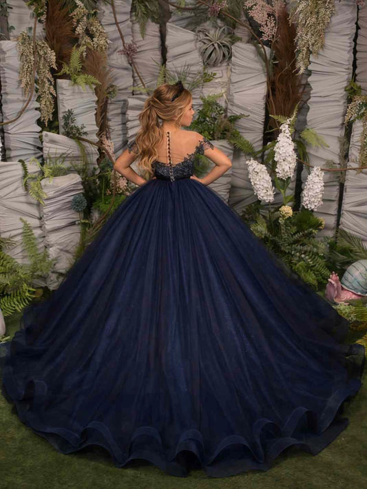 Sparkly Ball?Gown Strapless Detachable?Sleeve Illusion?Back Floor?Length Pageant Flower Girl Dress