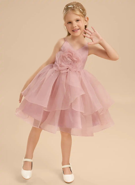Elegant A-Line V Neck Sleeveless Zipper Back Knee Length Flower Girl Dress